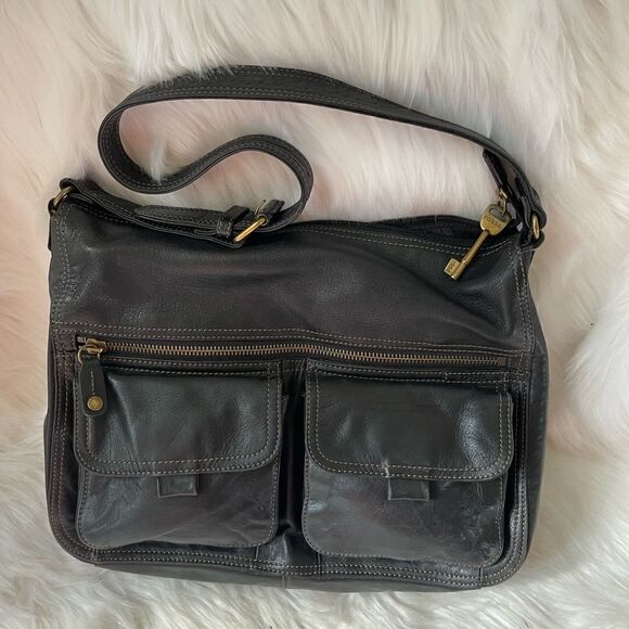 Fossil black soft leather shoulder with antique tone hardwares adjustabl… - Picture 12 of 16